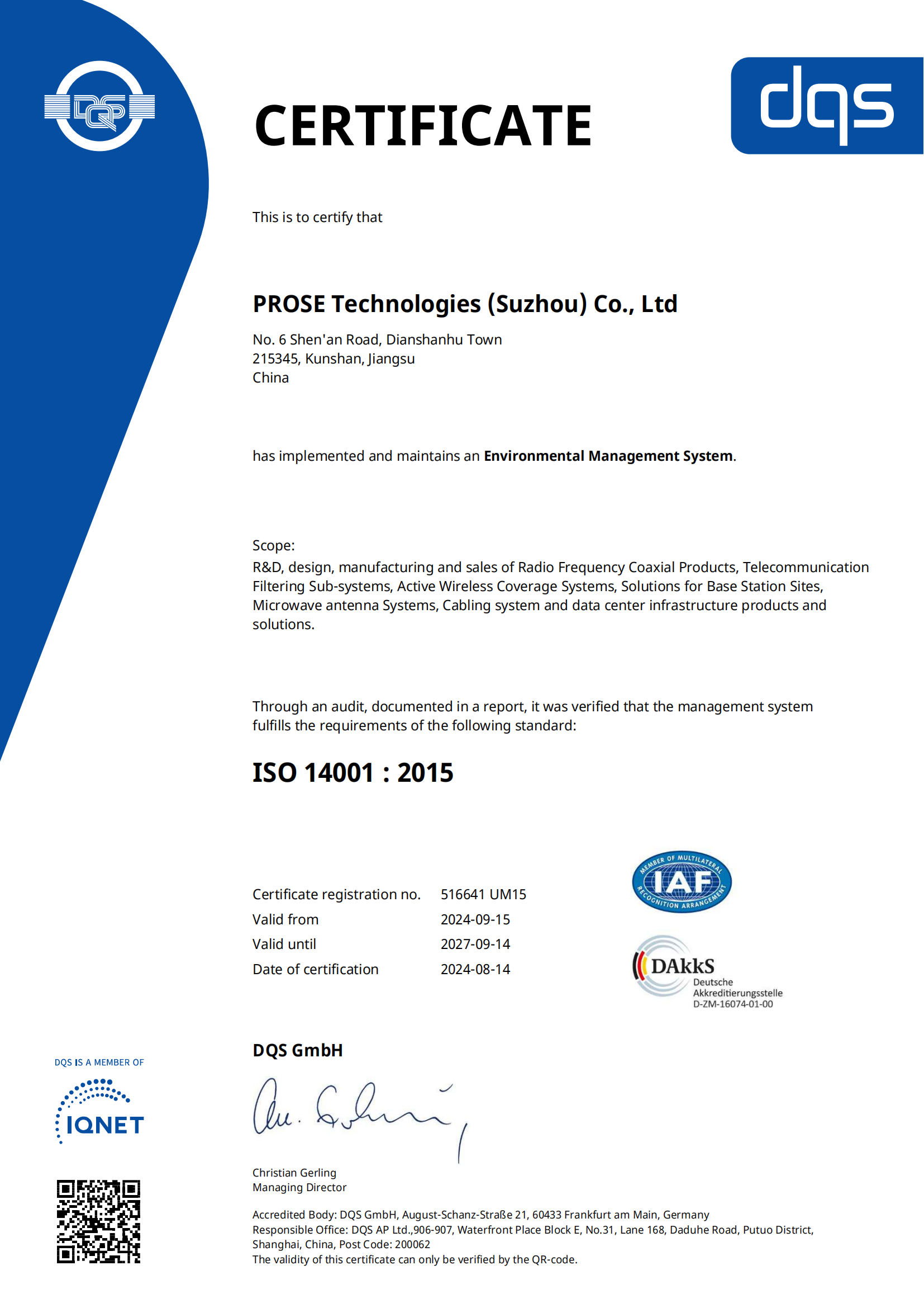 ISO 14001：2015 UM15(DQS)