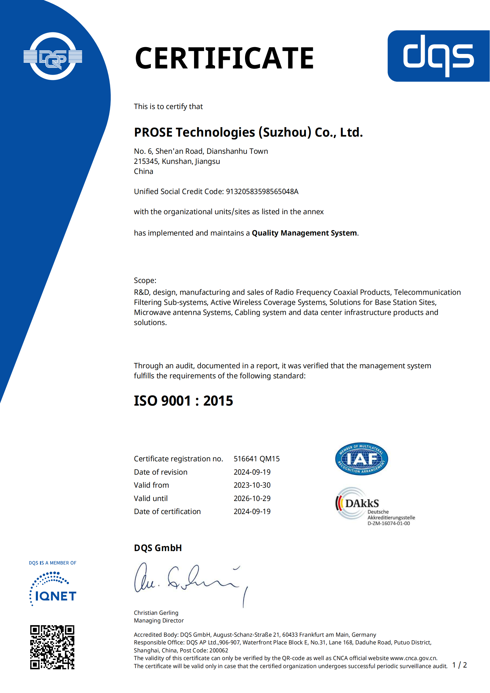 Certificate  ISO 9001 China