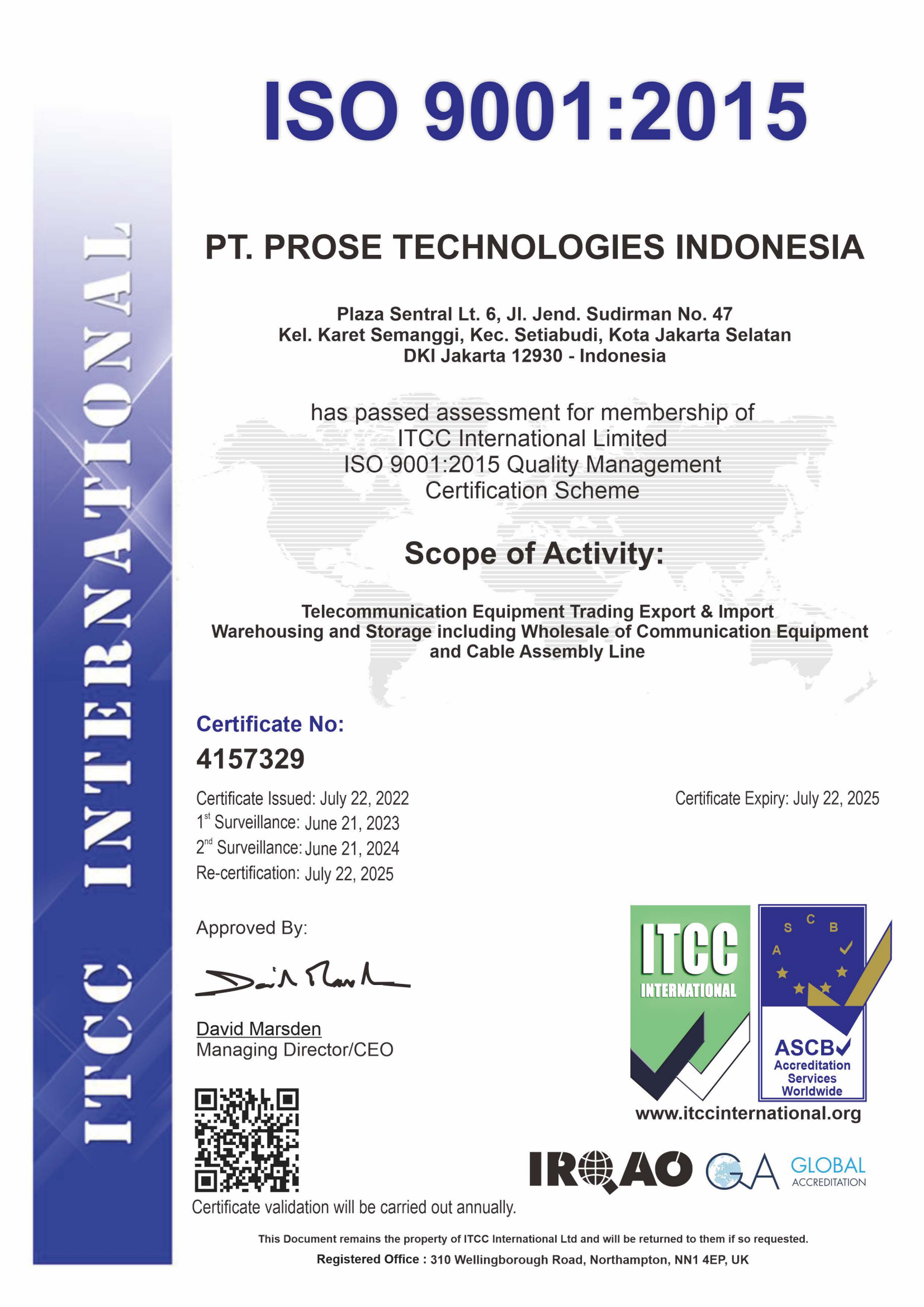 Certificate  ISO 9001 Indonesia